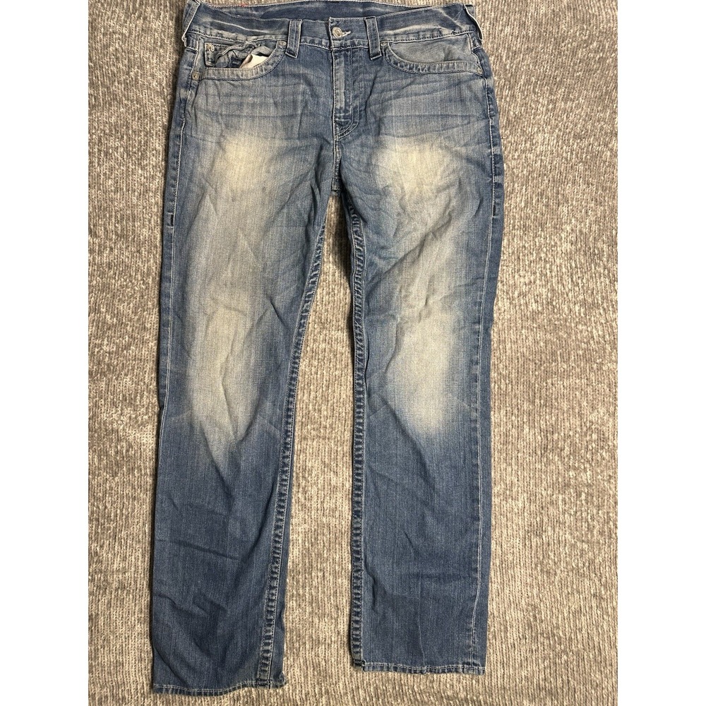 True Religion Jeans Ricky Relaxed Straight Flap Pocket Distressed RARE 36x34